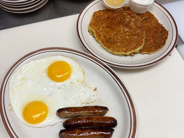 Potato Pancakes Half Order w/ Meat & Eggs